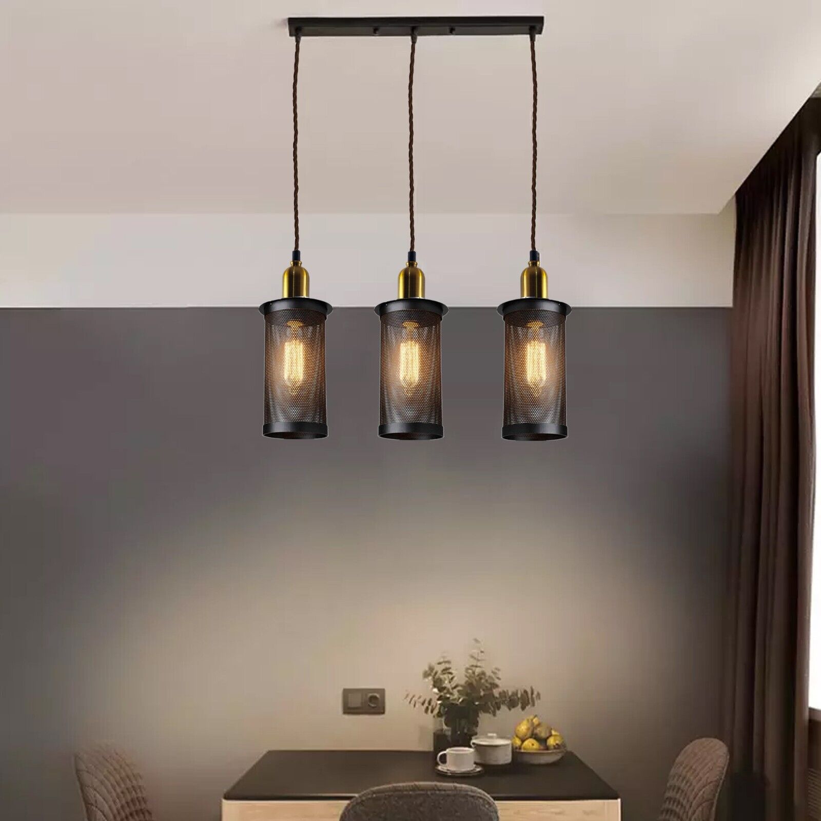 Industrial Vintage Retro Metal 3 Head Pendant Ceiling Lampshade Chandelier E27 Holder~3796
