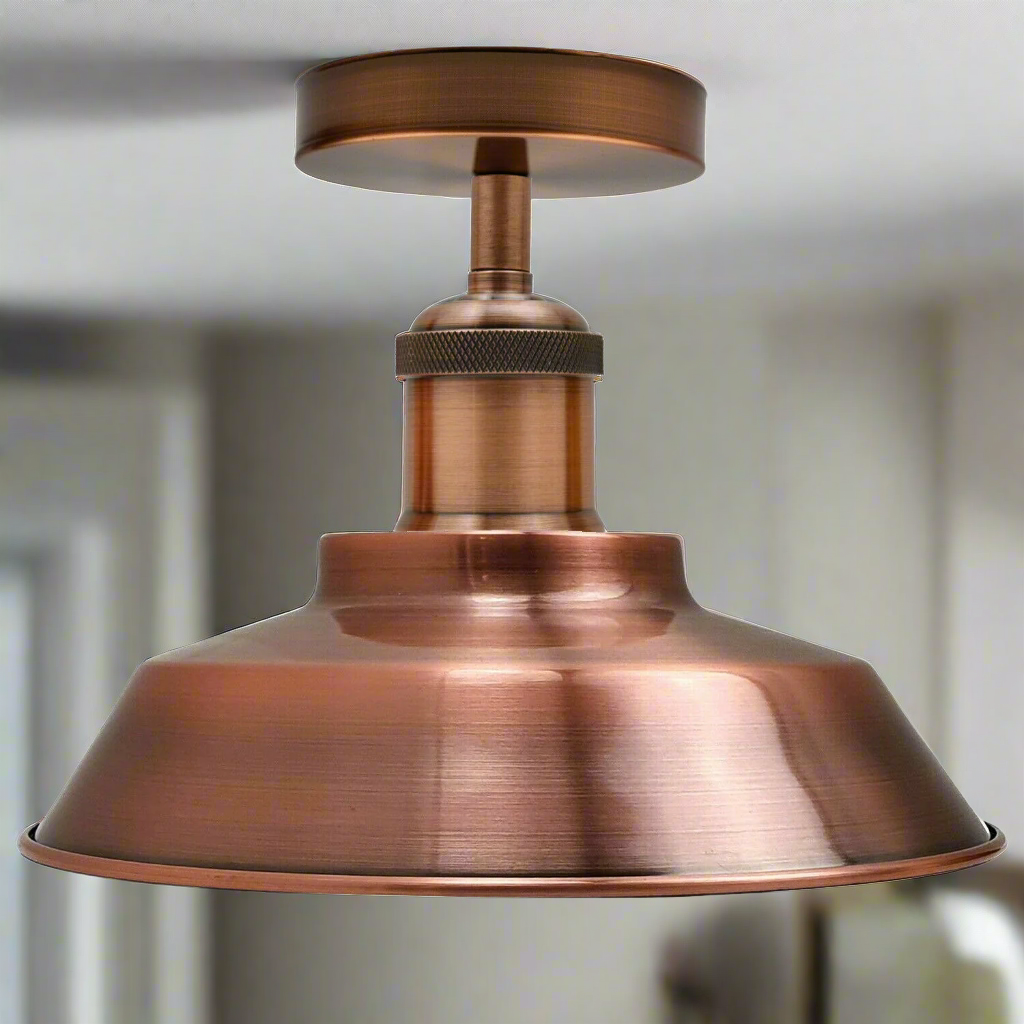 E27 Retro Semi-Flush Mount Ceiling Light – Copper Finish ~1927