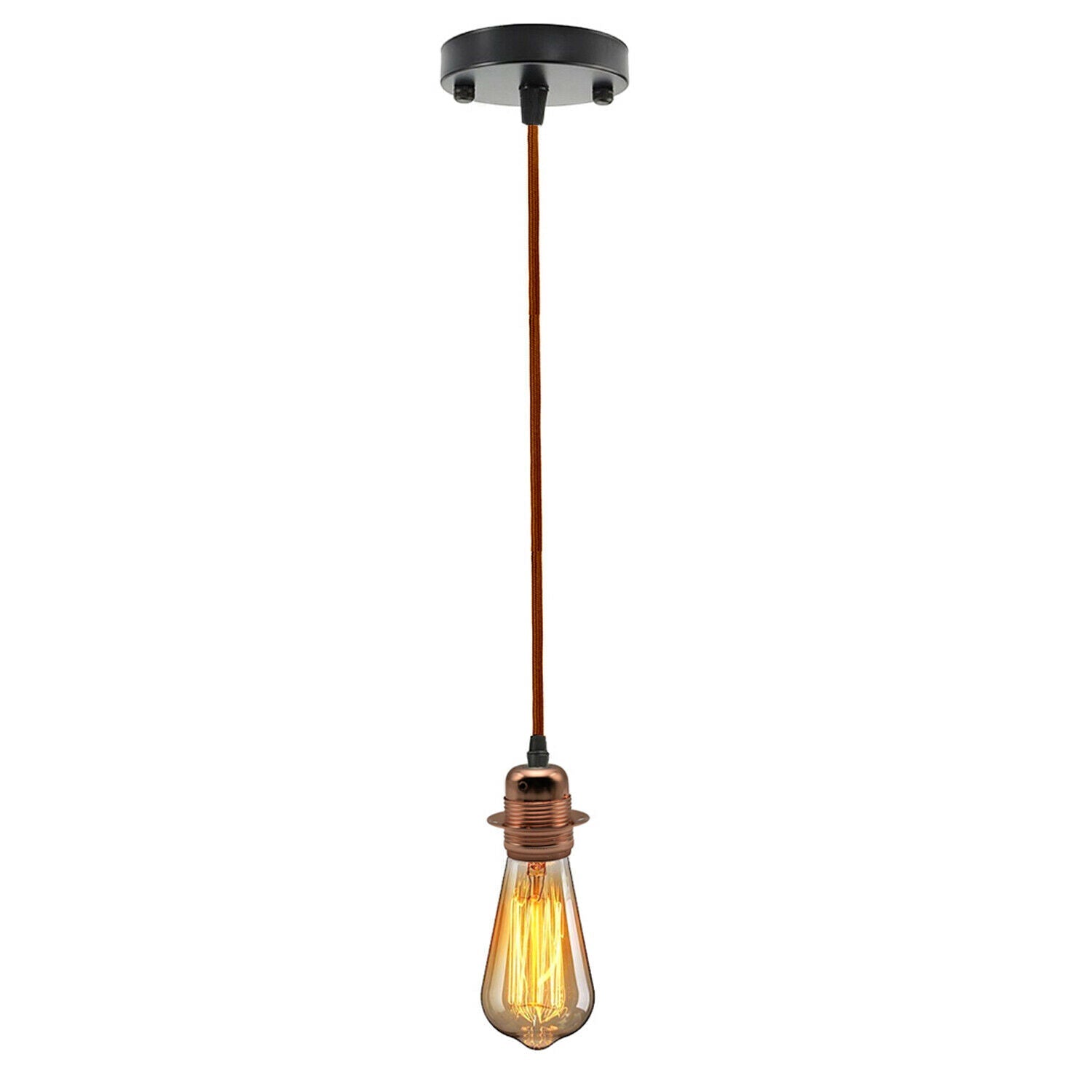 Brown Ceiling Rose Fabric Flex Hanging Pendant Light Lamp Holder FREE Bulb Fitting Lighting Kit~2334