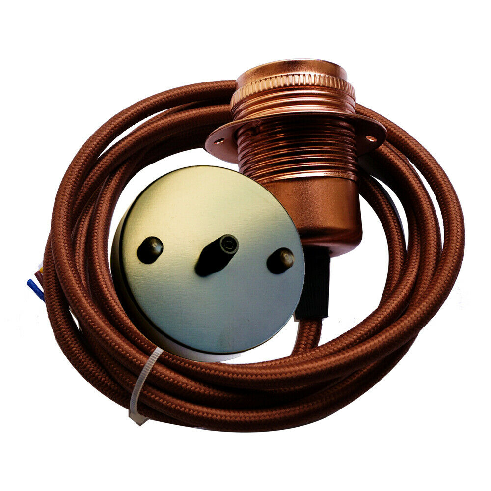 Brown Ceiling Rose Fabric Flex Hanging Pendant Light Lamp Holder FREE Bulb Fitting Lighting Kit~2334