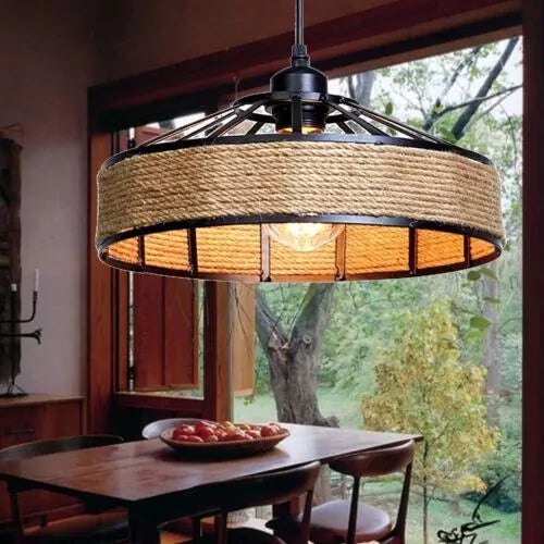 Rattan-Style Boho Hemp Lampshades ~5941