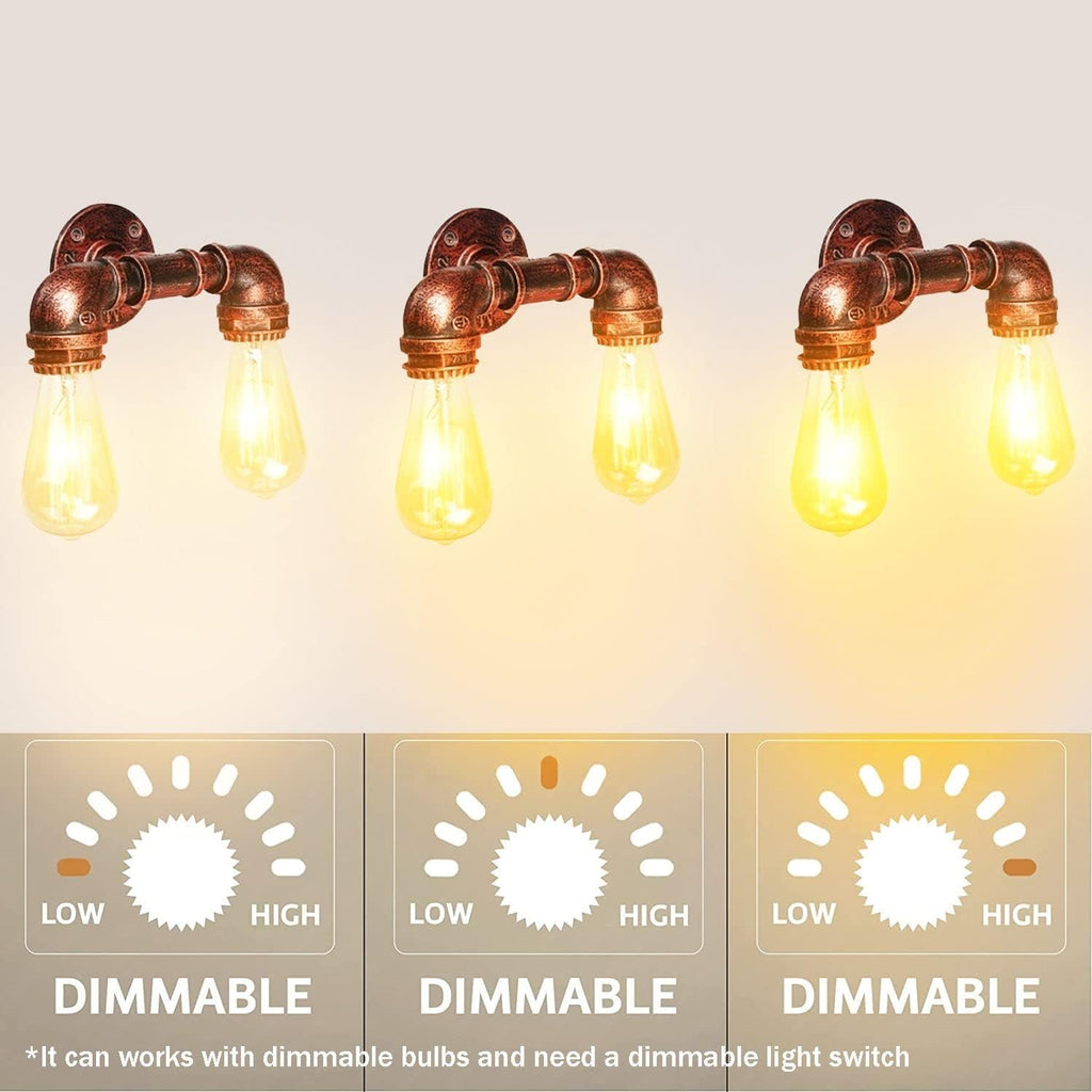 Vintage Rustic Red Metal Water Pipe Double Head Wall Light~2067