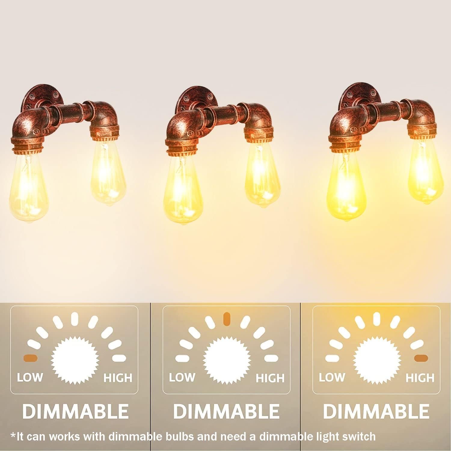 Vintage Rustic Red Metal Water Pipe Double Head Wall Light~2067