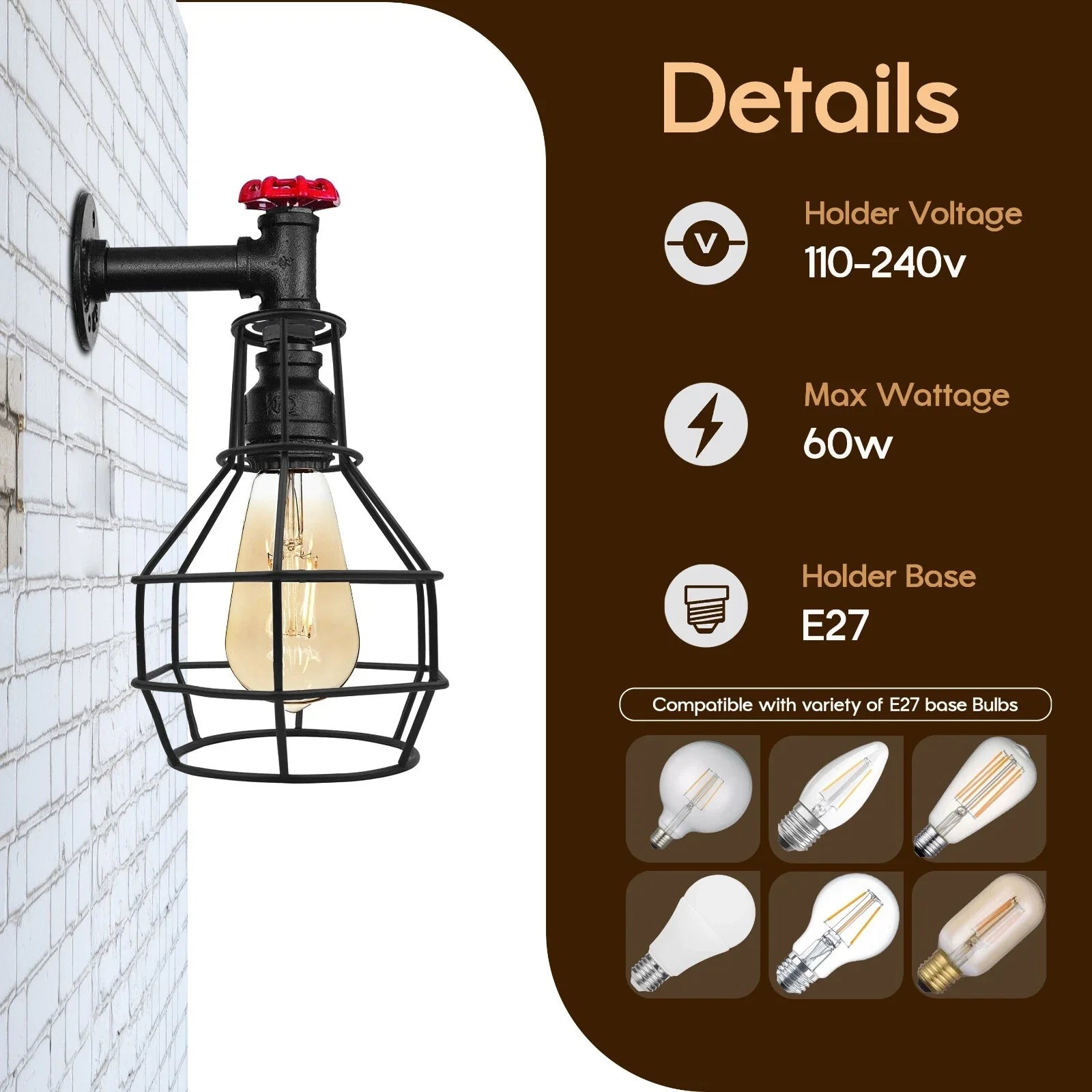 Black Modern Industrial Retro Vintage Style Pipe Cage Wall Light ~ 3531