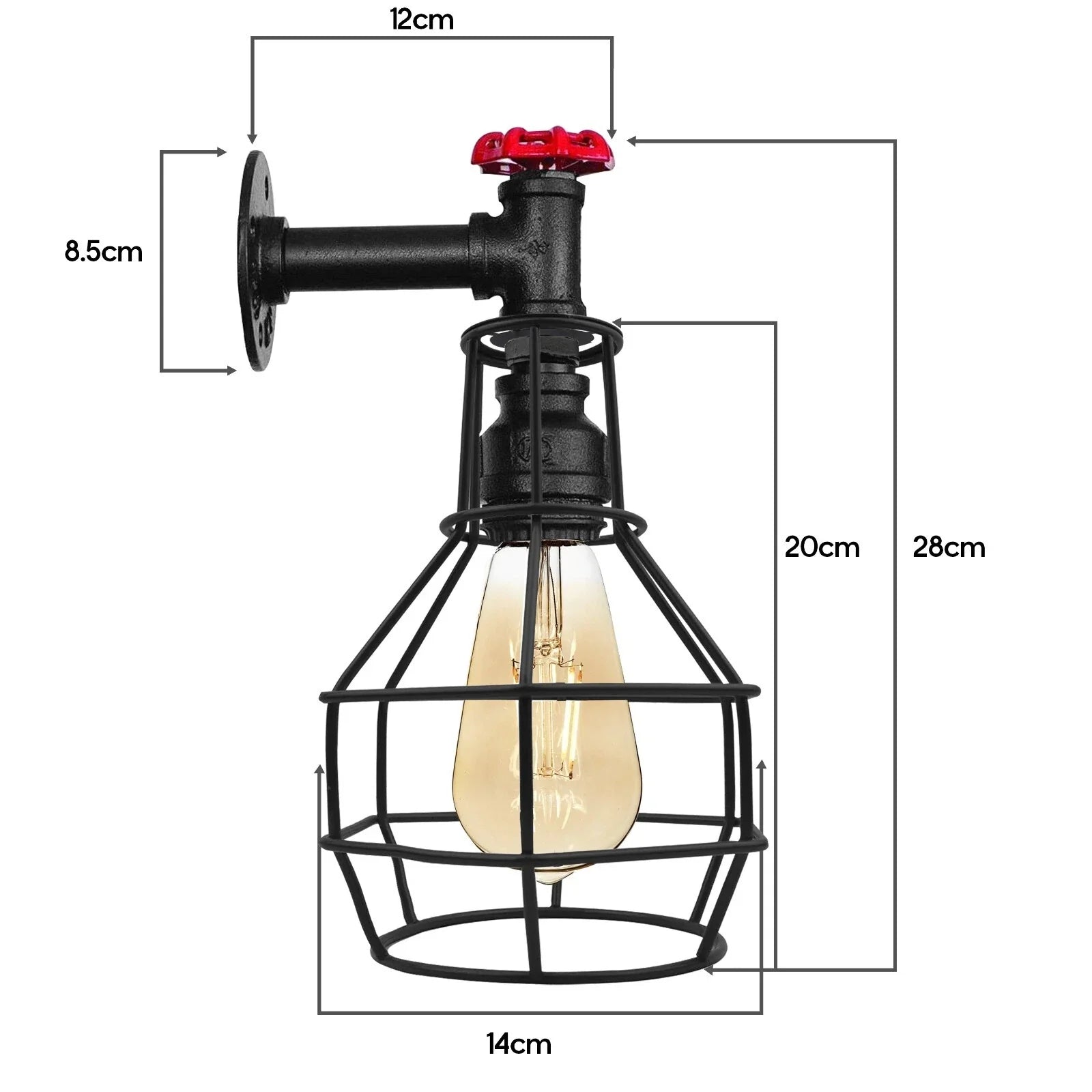 Black Modern Industrial Retro Vintage Style Pipe Cage Wall Light ~ 3531